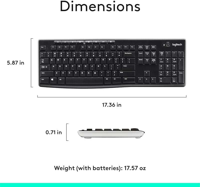 Logitech K270 Wireless Keyboard for Windows, 2.4 GHz Wireless, Full-Size, Number Pad, 8 Multimedia Keys, 2-Year Battery Life, Compatible with PC, Laptop, Black - Image 8