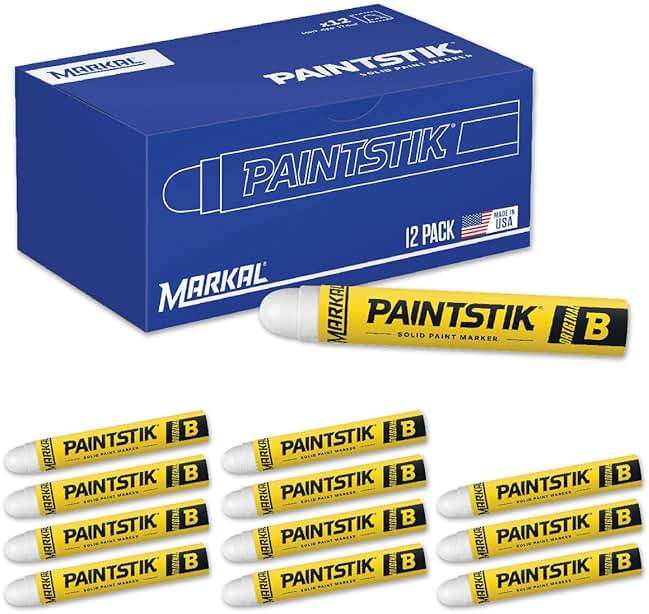 Markal 12-Pack White Paint Markers - Permanent, Waterproof & UV Resistant for Metal, Wood, Tires - Home & Industrial Use, Fade-Resistant, Made in USA - Works on Oily, Icy, Wet, Dry & Cold Surfaces - Image 1