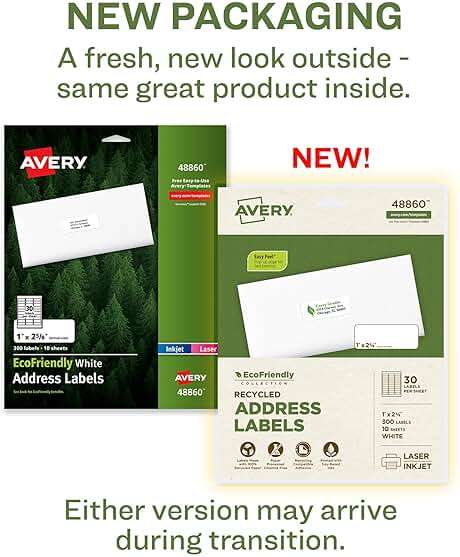 Avery EcoFriendly Recycled Address Labels, 1" x 2-5/8", White, Permanent Label Adhesive, 300 Printable Labels (48860) - Image 3