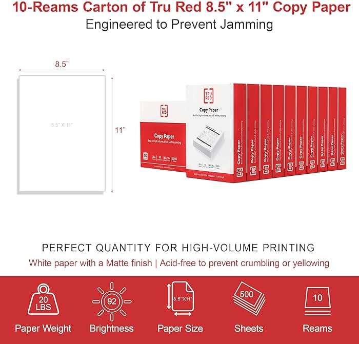 Staples TRU RED Copy & Printer Paper, 8.5 x 11, 20 lb, 92 Bright, 5,000 Sheets/Carton, White Letter Size Paper for Office, School & Home - Image 3