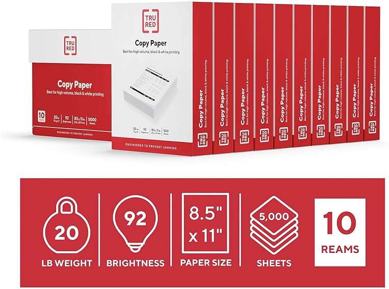 Staples TRU RED Copy & Printer Paper, 8.5 x 11, 20 lb, 92 Bright, 5,000 Sheets/Carton, White Letter Size Paper for Office, School & Home - Image 4