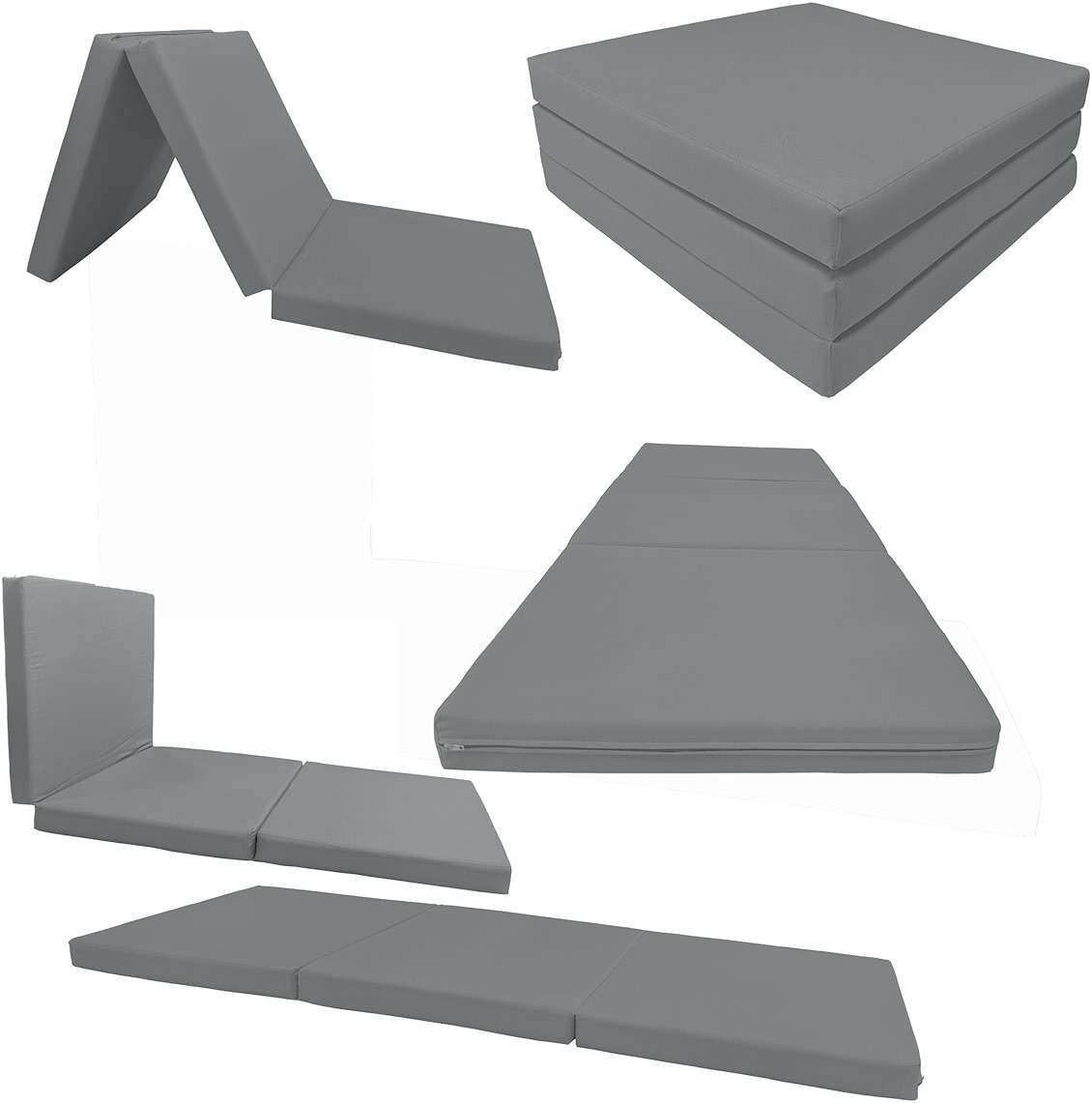 D&D Futon Furniture Trifold Foam Beds, Floor Tri-Fold Bed, Foldable Shikibuton Mattress Cushion Topper Mat for Space Saving Sleepover 3x27x75 in, Gray - Image 6