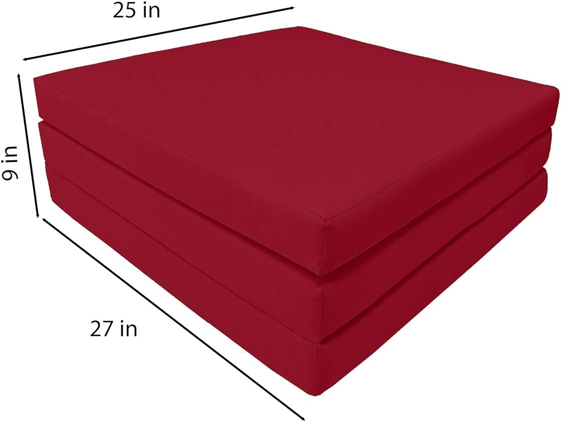 D&D Futon Furniture Trifold Foam Beds, Floor Tri-Fold Bed, Foldable Shikibuton Mattress Cushion Topper Mat for Space Saving Sleepover 3x27x75 in, Red - Image 3