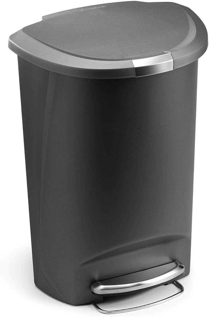 simplehuman 50 Liter / 13 Gallon Semi-Round Kitchen Step Trash Can with Secure Slide Lock, Grey Plastic - Image 1