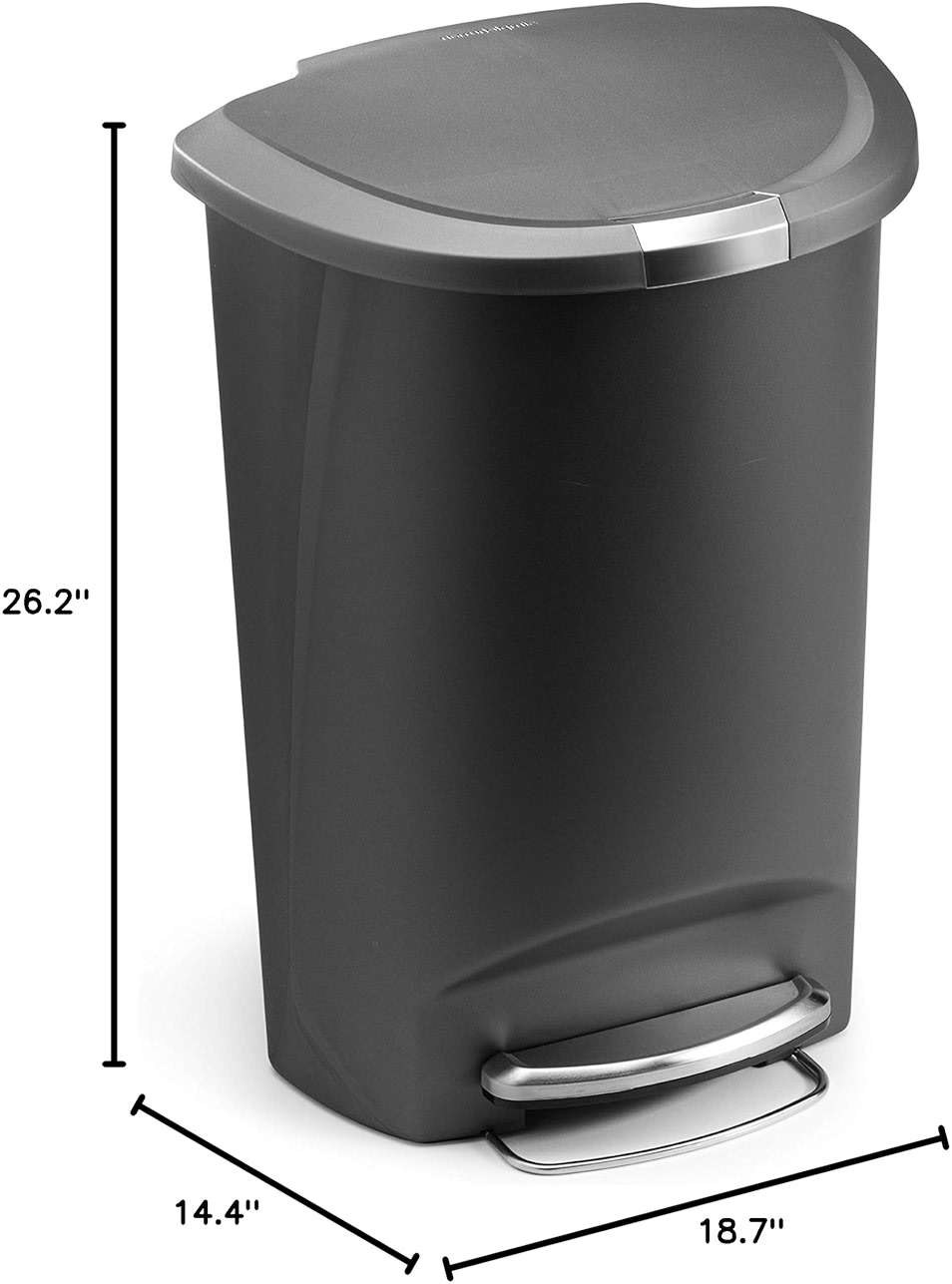 simplehuman 50 Liter / 13 Gallon Semi-Round Kitchen Step Trash Can with Secure Slide Lock, Grey Plastic - Image 3