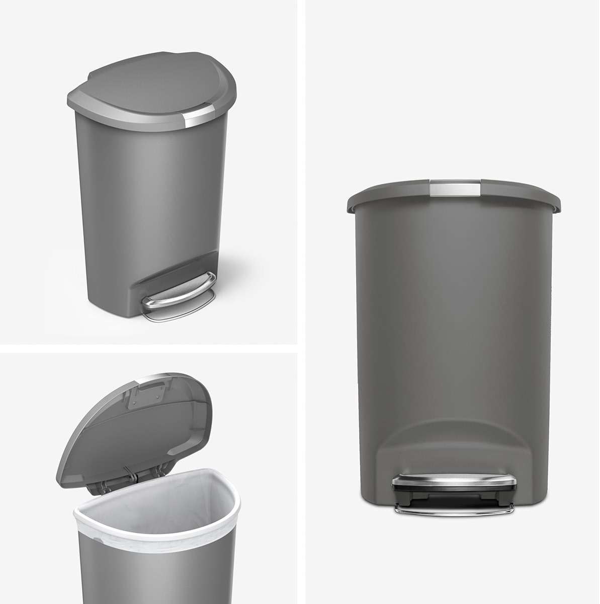 simplehuman 50 Liter / 13 Gallon Semi-Round Kitchen Step Trash Can with Secure Slide Lock, Grey Plastic - Image 4