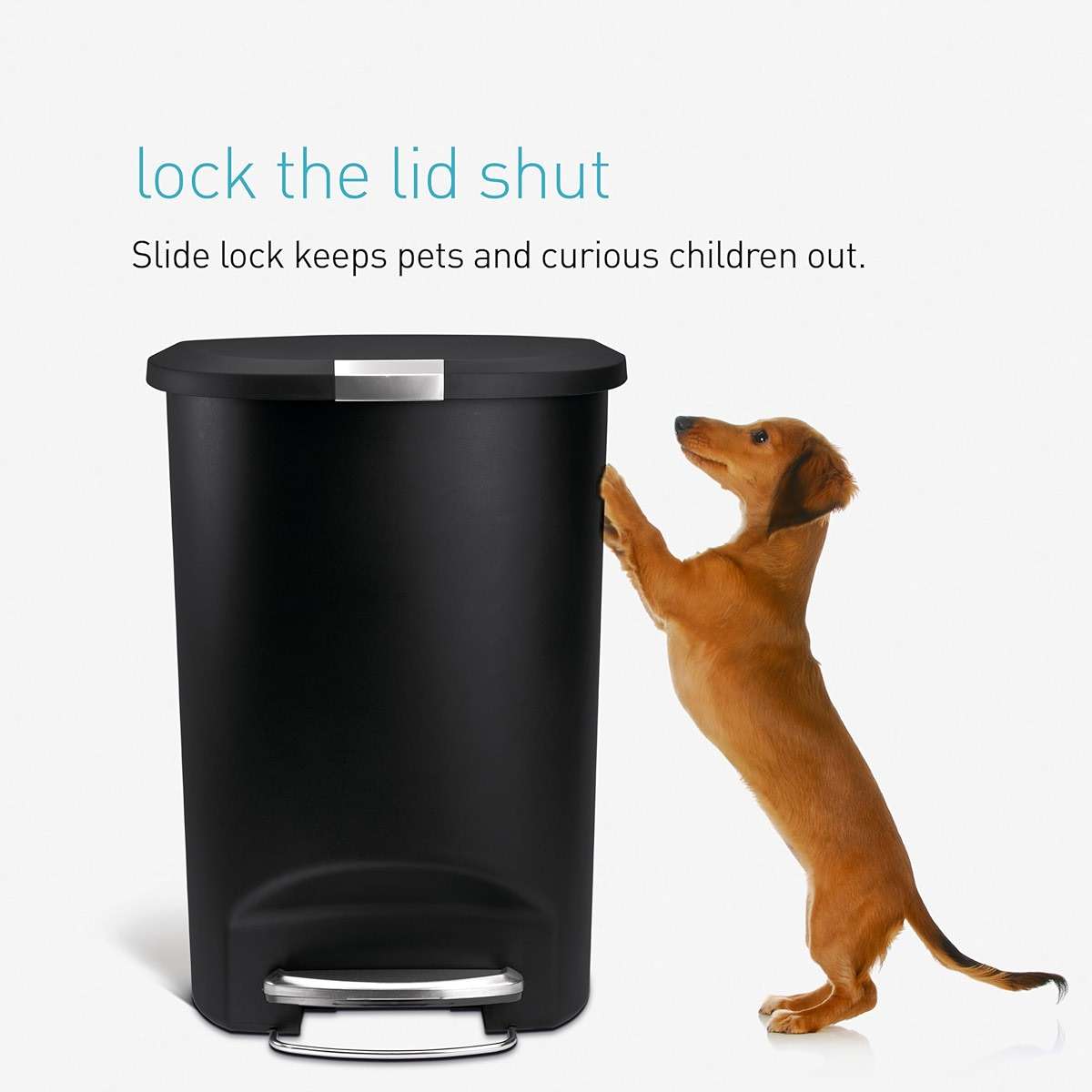 simplehuman 50 Liter / 13 Gallon Semi-Round Kitchen Step Trash Can with Secure Slide Lock, Grey Plastic - Image 7
