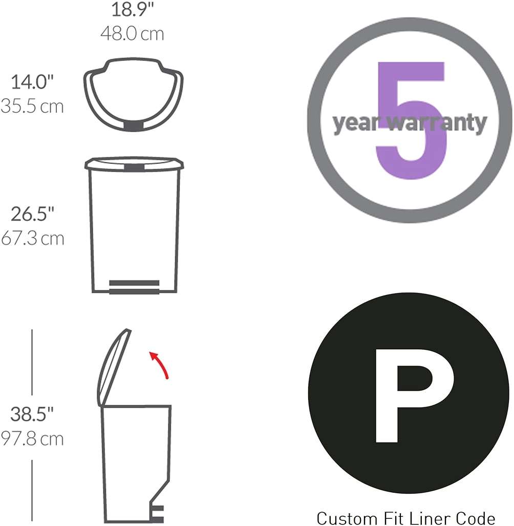 simplehuman 50 Liter / 13 Gallon Semi-Round Kitchen Step Trash Can with Secure Slide Lock, Grey Plastic - Image 9