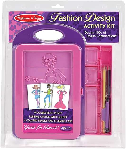 Melissa & Doug Fashion Design Art Activity Kit - 9 Double-Sided Rubbing Plates, 4 Pencils, Crayon - Fashion Plates, Travel Toys for Kids Ages 5+ - Image 1