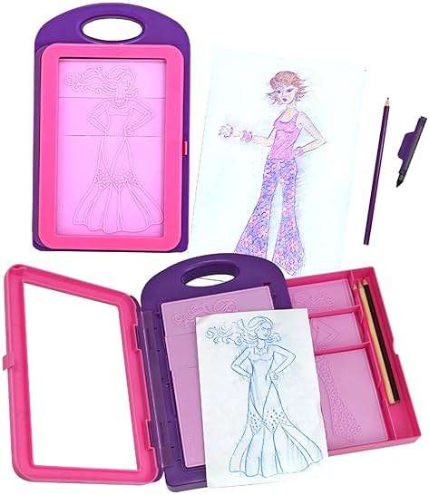 Melissa & Doug Fashion Design Art Activity Kit - 9 Double-Sided Rubbing Plates, 4 Pencils, Crayon - Fashion Plates, Travel Toys for Kids Ages 5+ - Image 4