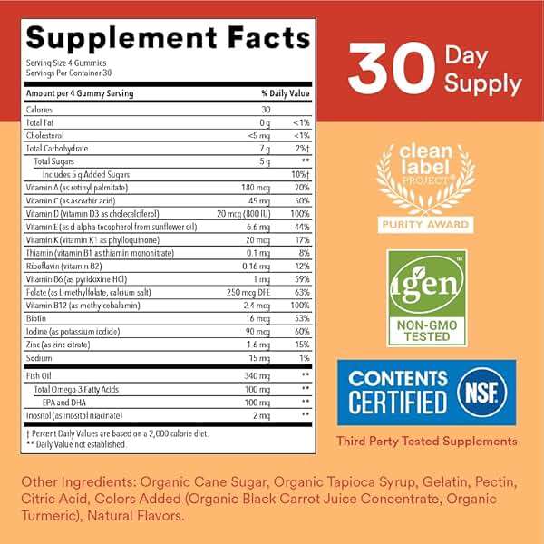 SmartyPants Kids Multivitamin Gummies: Omega 3 Fish Oil (EPA/DHA), Vitamin D3, C, Vitamin B12, B6, A, K & Zinc for Immune Support, Biotin, Gluten Free, Three Fruit Flavors, 120 Count (30 Day Supply) - Image 4