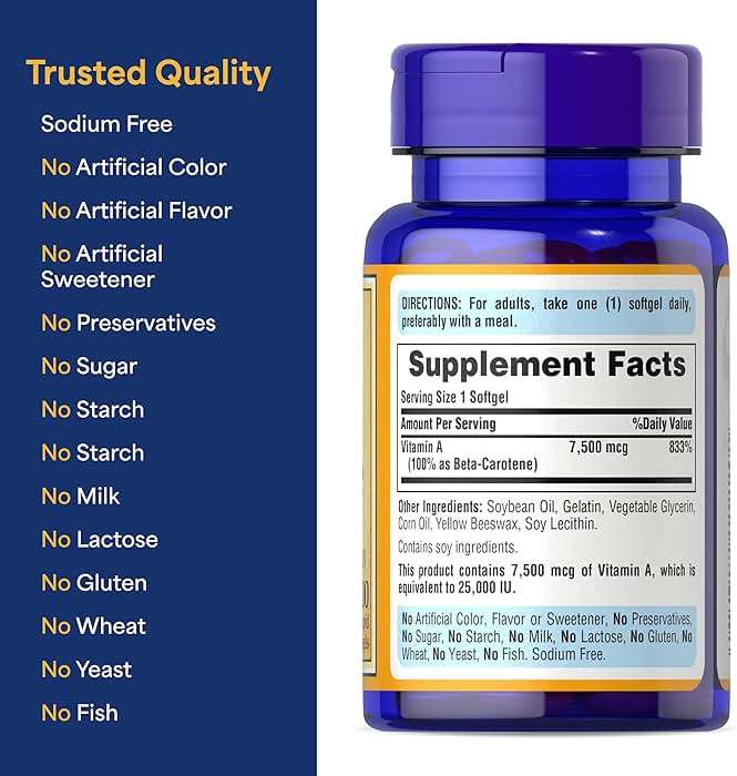 Puritan's Pride Beta Carotene Provitamin A 7,500mcg (25,000 IU), Vitamin Supplement for Immune System, Antioxidant and Eye Health Support, 100 Day Supply, 100 Rapid Release Softgels - Image 5