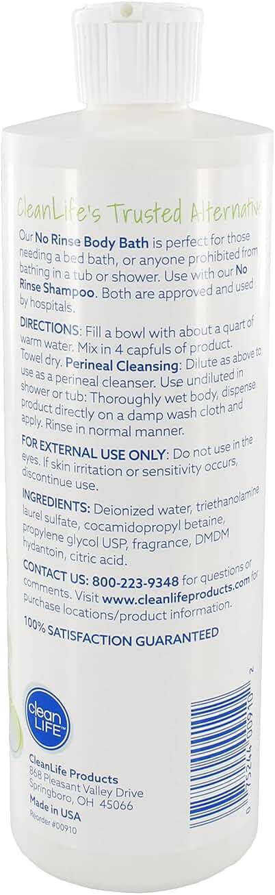 No-Rinse CleanLife Products Body Bath, 16 fl oz (Pack of 12, Makes 192 Complete Baths) – Gentle, Concentrated Liquid Body Wash Made in USA – Ideal for Post-Surgery, Elderly Care, Camping, and Travel - Image 2