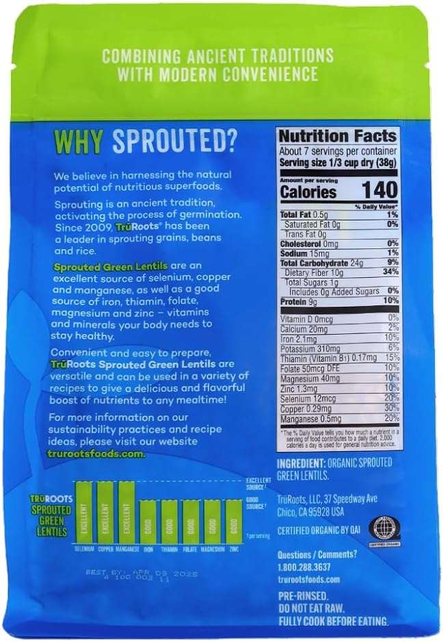 TruRoots Organic Sprouted Green Lentils, 10 oz (Pack of 1) - Image 2