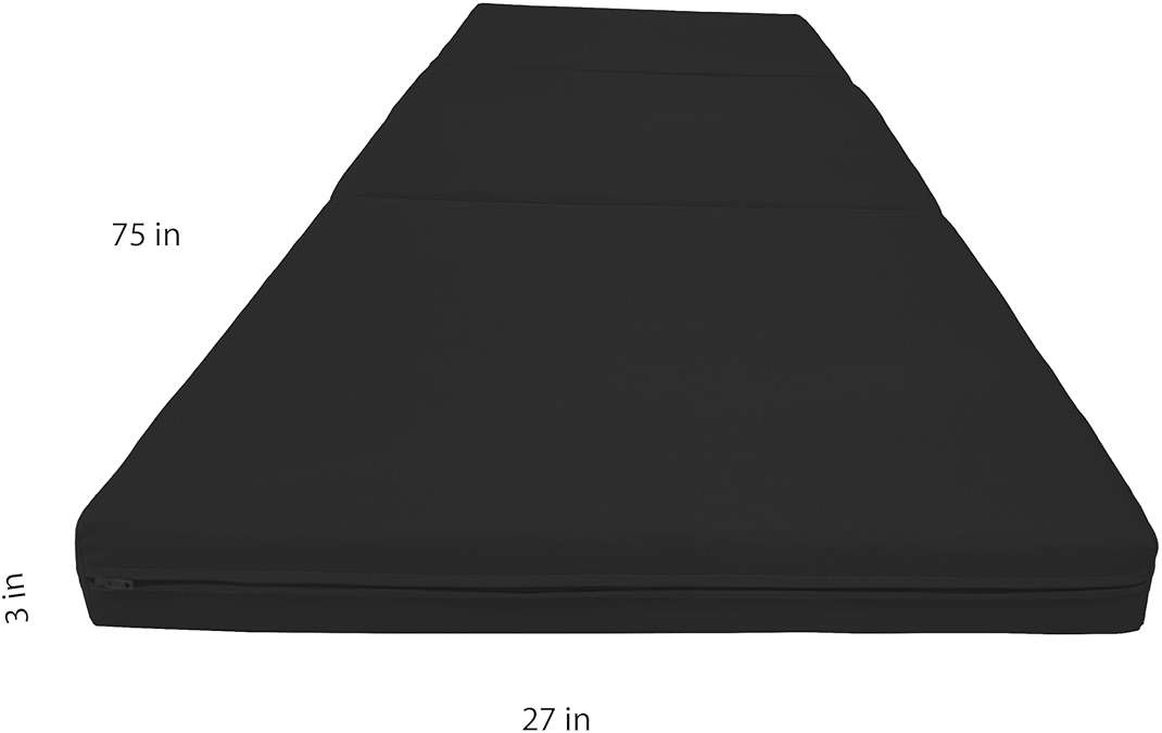 D&D Futon Furniture Trifold Foam Beds, Floor Tri-Fold Bed, Foldable Shikibuton Mattress Cushion Topper Mat for Space Saving Sleepover 3x27x75 in, Black - Image 2