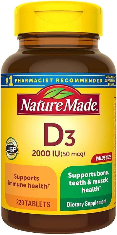 Nature Made Vitamin D3 2000 IU (50 mcg), Vitamin D Supplement for Bone, Teeth, Muscle and Immune Health Support, 220 Tablets, 220 Day Supply - Image 1
