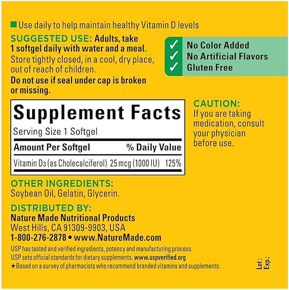 Nature Made Vitamin D3 1000 IU (25 mcg), Vitamin D Supplement for Bone, Teeth, Muscle and Immune Health Support, 300 Softgels, 300 Day Supply - Image 5