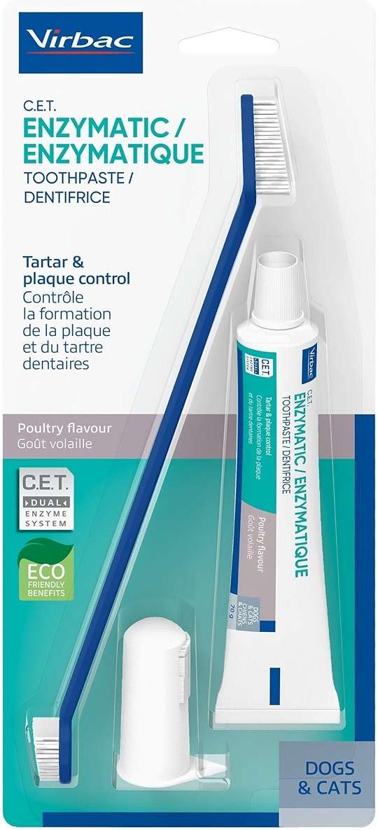 Virbac C.E.T.® Oral Hygiene Kit for Dogs | Poultry-flavor Toothpaste | Fingerbrush and Pet Toothbrush - Image 1