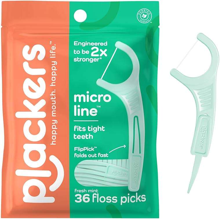 Plackers Micro Line Dental Floss Picks, Fold-Out FlipPick, Tuffloss, Mint, 36 Count - Image 1