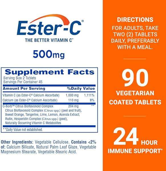 Ester-C 500 mg 24 Hour Vitamin C Tablets for Immune Support, Vitamin C Supplement, 90 Count - Image 2