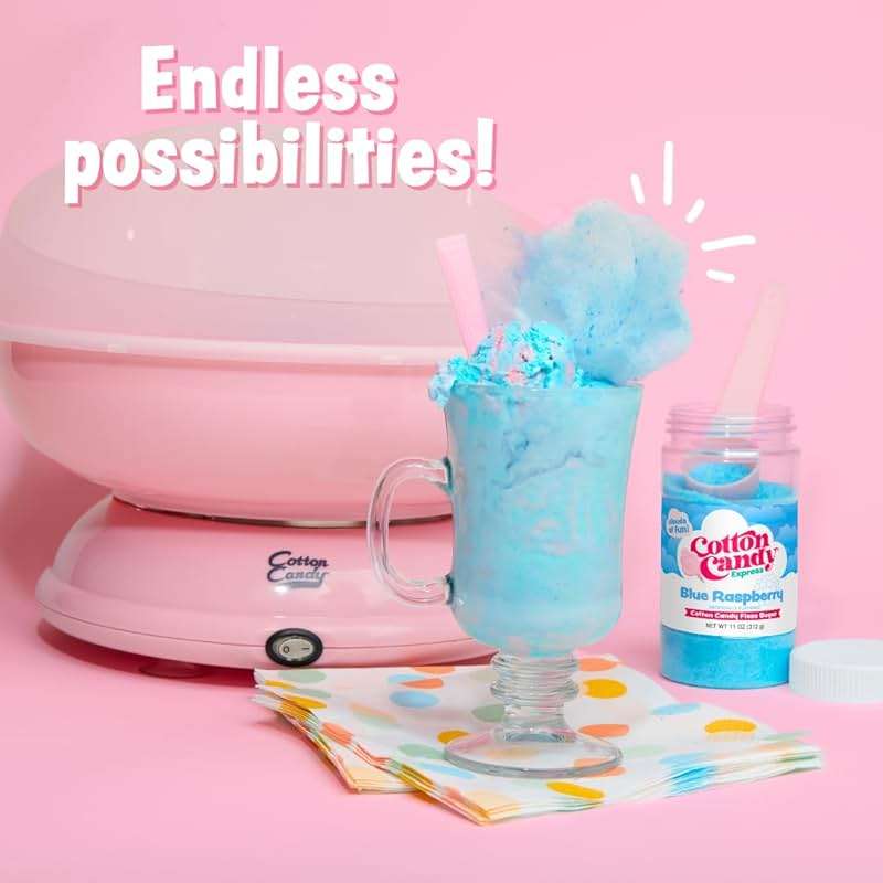 Cotton Candy Express Floss Sugar Variety Pack with 3 - 11oz Plastic Jars of Cherry, Blue Raspberry & Grape Flossing Sugars Plus 50 Paper Cotton Candy Cones - Image 7