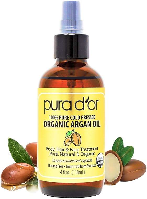 PURA D'OR USDA Organic Moroccan Argan Oil–100% Pure Cold-Pressed Virgin Grade–Treatment for Hair, Skin, Face, Body– Helps Dry Skin, Scalp Care, Split Ends, Nails & Cuticles 4 Oz - Hair Regrowth Tonic - Image 1