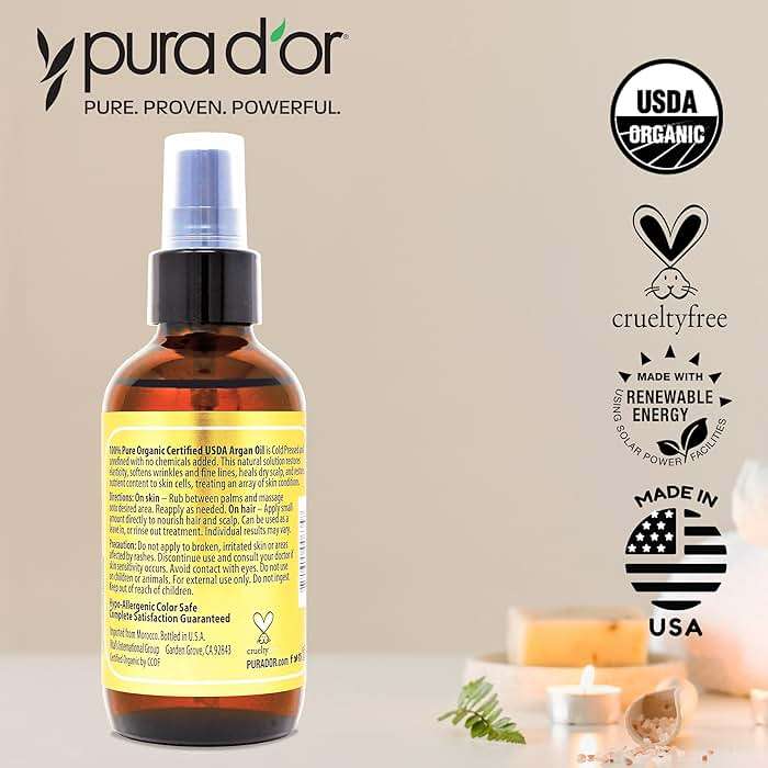 PURA D'OR USDA Organic Moroccan Argan Oil–100% Pure Cold-Pressed Virgin Grade–Treatment for Hair, Skin, Face, Body– Helps Dry Skin, Scalp Care, Split Ends, Nails & Cuticles 4 Oz - Hair Regrowth Tonic - Image 5