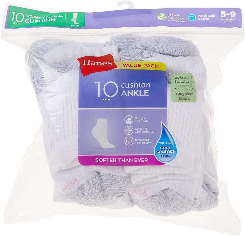 Hanes Women's Cushioned Athletic Ankle Socks (10-Pack) - Image 6