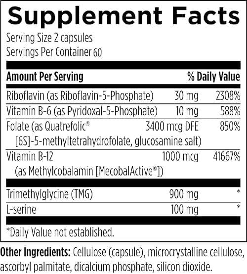 Designs for Health Homocysteine Supreme - Methylated Multivitamin of B Vitamins with Riboflavin, B6, B12, Folate, L-Serine & TMG for Brain Support & Healthy Inflammatory Response (120 Caps) - Image 5