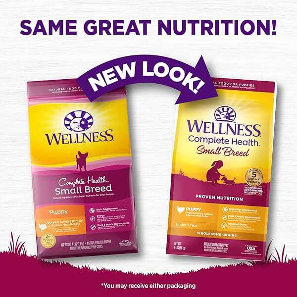 Wellness Complete Health Small Breed Puppy Dry Dog Food, Wholesome Grain Kibble, Natural, Turkey, Oatmeal, and Salmon Recipe, 4 lb Bag - Image 2