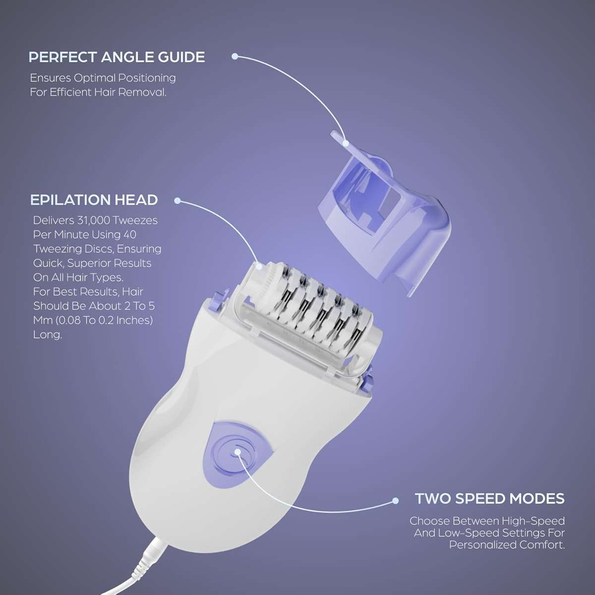 Epilady Speed Corded Epilator for Women – Dual-Speed 40-Disc Root Hair Removal Device for Legs, Underarms and Bikini Area Compact Waterproof Anti-Pinch Design for Smooth Long-Lasting Results - Image 8