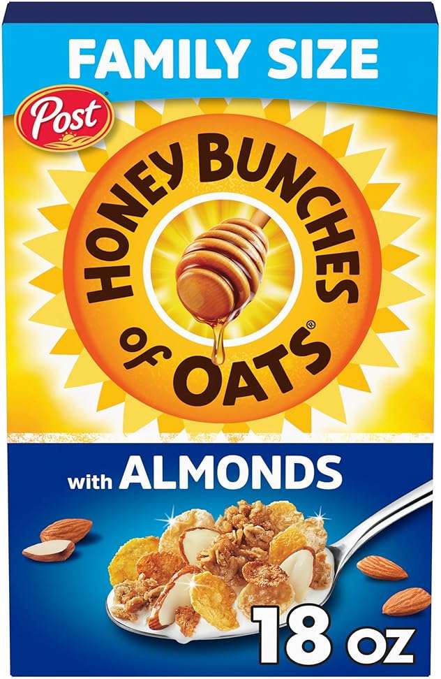 Honey Bunches of Oats with Almonds Breakfast Cereal, Almond Cereal with Oats and Granola Clusters, Family Size 18 oz Box - Image 1