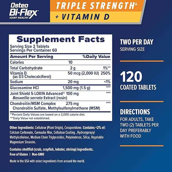 Osteo Bi-Flex Triple Strength Glucosamine Chondroitin Supplement with Vitamin D, Improve Joint Function, Support Bone Health, 120 Coated Tablets - Image 2