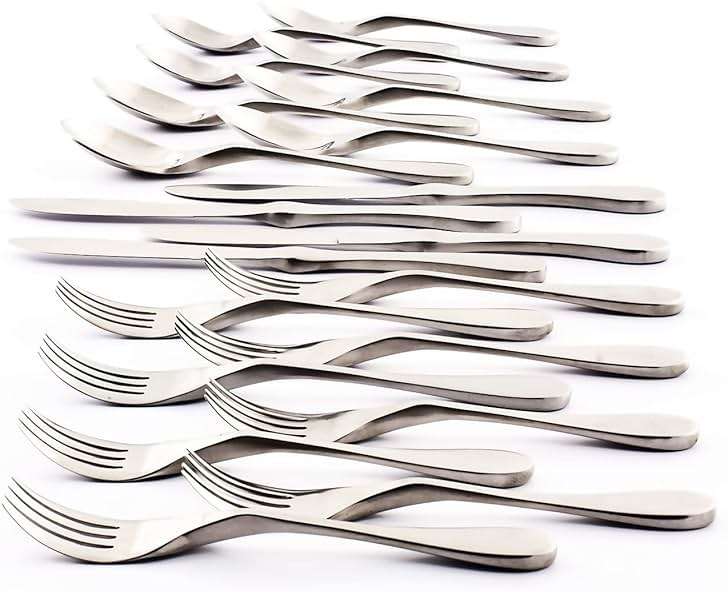 Knork Silverware Set - 20 Piece Matte Silver Cutlery set - Ergonomic Design Utensil sets, 18/10 Stainless Steel Forks Spoons and Knives set - Image 1