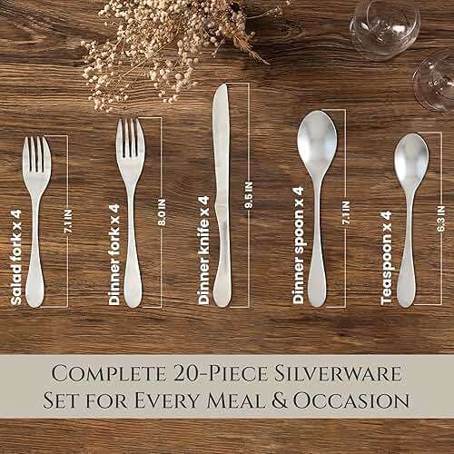 Knork Silverware Set - 20 Piece Matte Silver Cutlery set - Ergonomic Design Utensil sets, 18/10 Stainless Steel Forks Spoons and Knives set - Image 3