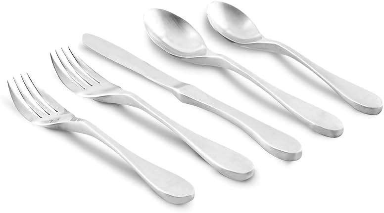 Knork Silverware Set - 20 Piece Matte Silver Cutlery set - Ergonomic Design Utensil sets, 18/10 Stainless Steel Forks Spoons and Knives set - Image 4
