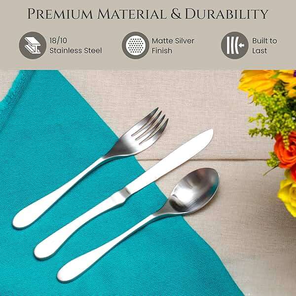 Knork Silverware Set - 20 Piece Matte Silver Cutlery set - Ergonomic Design Utensil sets, 18/10 Stainless Steel Forks Spoons and Knives set - Image 5