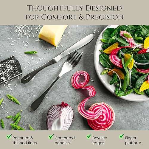Knork Silverware Set - 20 Piece Matte Silver Cutlery set - Ergonomic Design Utensil sets, 18/10 Stainless Steel Forks Spoons and Knives set - Image 6
