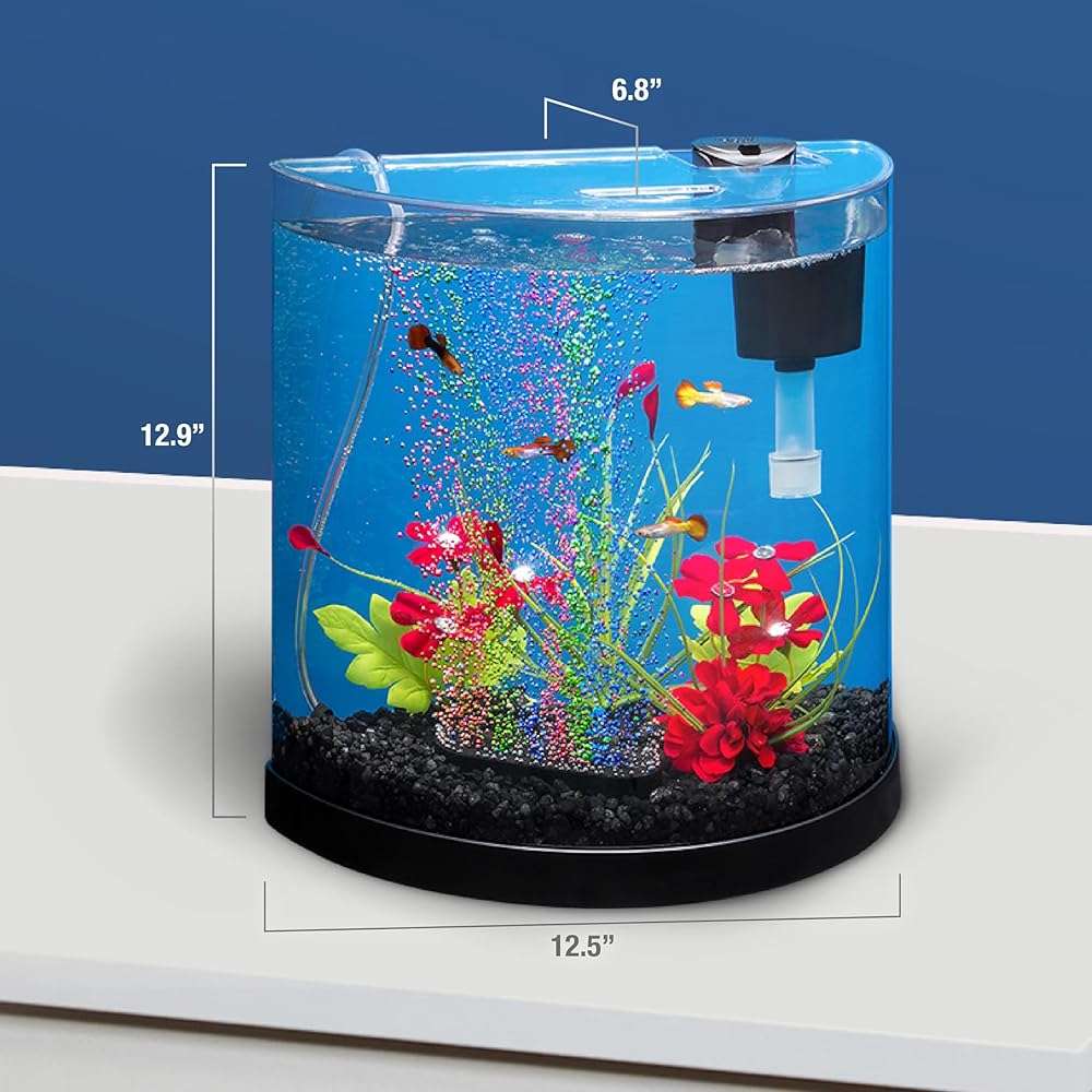 Tetra 3 Gallon Small Fish Tank, Aquarium Starter Kit, with Filter, Air pump, & Color Changing Light, Half Moon shape, for Gold Fish & Betta - Image 6