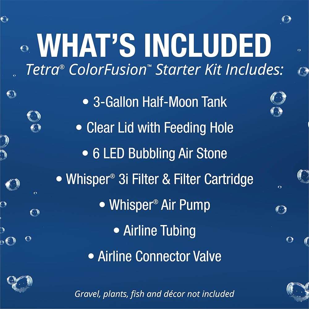 Tetra 3 Gallon Small Fish Tank, Aquarium Starter Kit, with Filter, Air pump, & Color Changing Light, Half Moon shape, for Gold Fish & Betta - Image 8