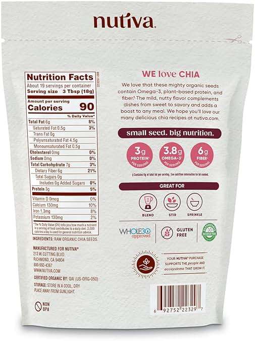 Nutiva Organic Premium Raw Ground Chia Seeds, 12 Ounce, USDA Organic, Non-GMO, Whole 30 Approved, Vegan, Gluten-Free & Keto, Nutrient-Dense Seeds with 3g Plant Protein & 5g Fiber for Salads, Yogurt & Smoothies - Image 2