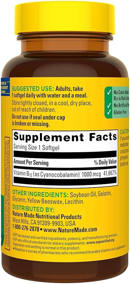 Nature Made Vitamin B12 1000 mcg, Dietary Supplement for Energy Metabolism Support, B12 Vitamins 1000 mcg, 90 Softgels, 90 Day Supply - Image 8