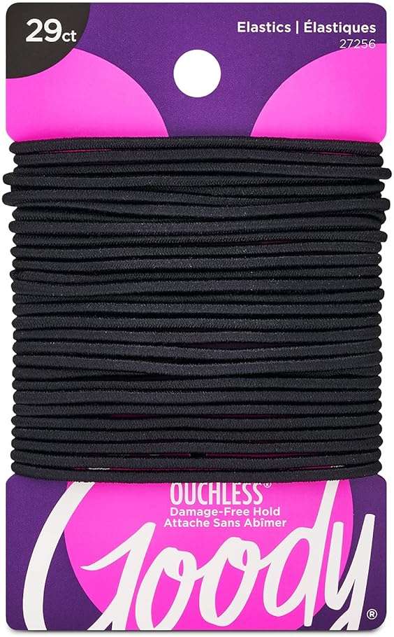 Goody Ouchless Womens Elastic Hair Tie - 29 Count, Black - 2MM for Fine to Medium Hair - Pain-Free Hair Accessories for Women Perfect for Long Lasting Braids, Ponytails and More - Image 1