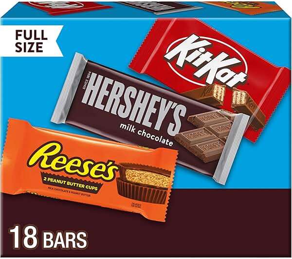 HERSHEY'S, KIT KAT and REESE'S Assorted Milk Chocolate Candy Variety Box, 27.3 oz (18 Count) - Image 1