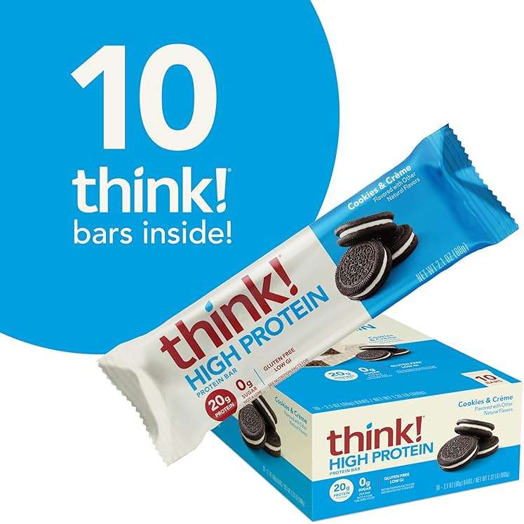 think! Protein Bars, High Protein Snacks, Gluten Free, Kosher Friendly, Cookies and Crème, Nutrition Bars, 2.1 Oz per Bar, 10 Count (Packaging May Vary) - Image 3