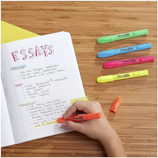 Sharpie Gel Highlighters, Bullet Tip, Assorted Fluorescent Markers, 5 Count - Won't Dry Out, Smear And Bleed Resistant - Image 6