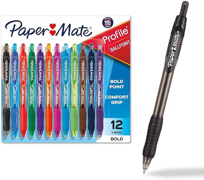 Paper Mate Profile Retractable Ballpoint Pens, Bold Point (1.4mm), Assorted Colors, 12 Count - Back to School, Office, Teacher Supplies - Image 1