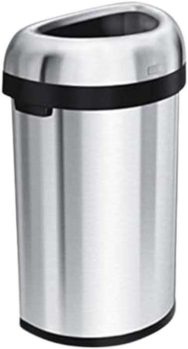 simplehuman 60 Liter / 15.9 Gallon Large Semi-Round Open Top Trash Can Commercial Grade Heavy Gauge, Brushed Stainless Steel - Image 1