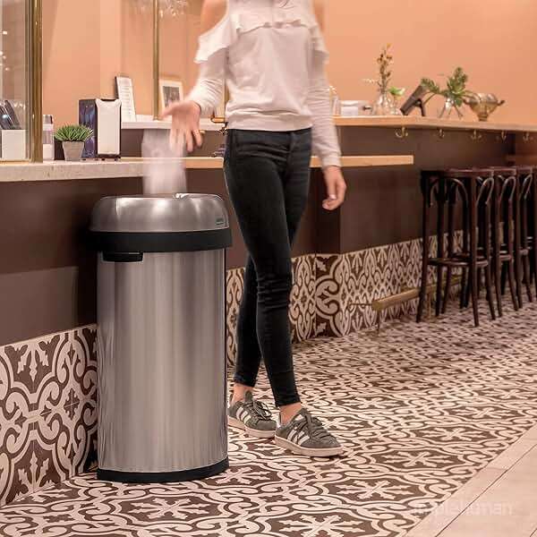 simplehuman 60 Liter / 15.9 Gallon Large Semi-Round Open Top Trash Can Commercial Grade Heavy Gauge, Brushed Stainless Steel - Image 2