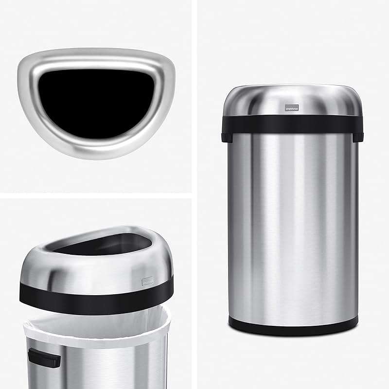 simplehuman 60 Liter / 15.9 Gallon Large Semi-Round Open Top Trash Can Commercial Grade Heavy Gauge, Brushed Stainless Steel - Image 4